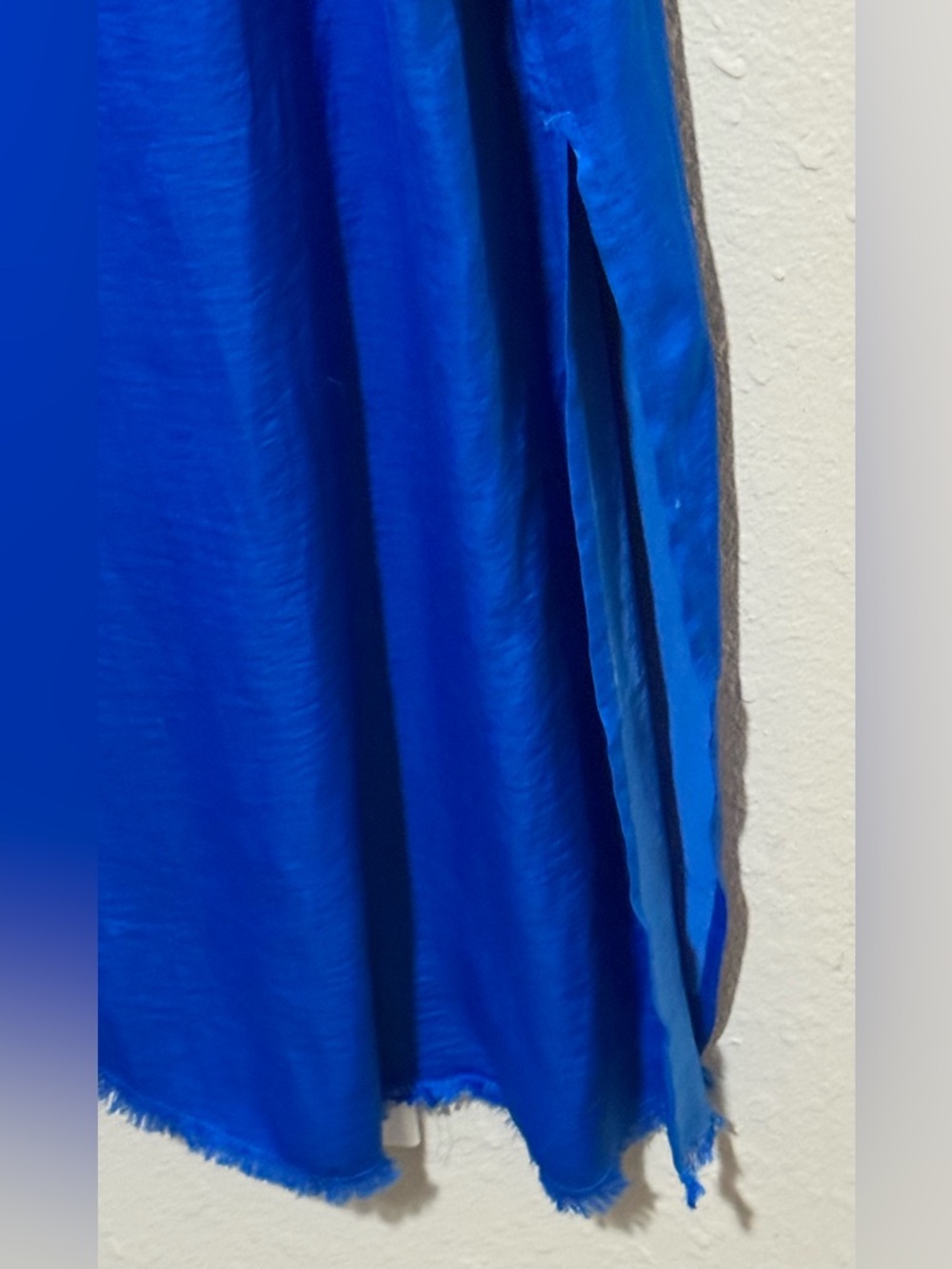 Aerie Sz XL Royal Blue Maxi Satin Slip Dress Raw Hem Leg Slits Resort Vacay - Picture 5 of 11